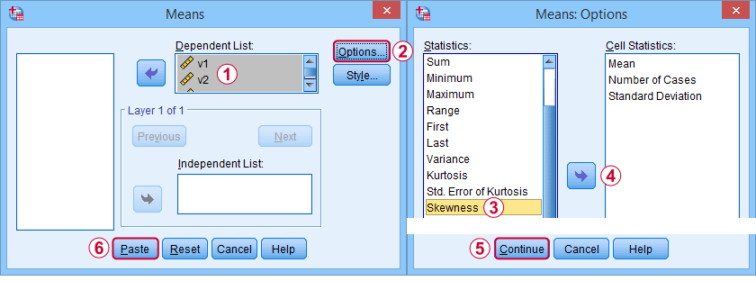 SPSS 偏度 – 通过均值对话框