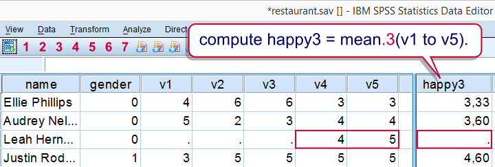 在 SPSS 中计算平均值时排除缺失值