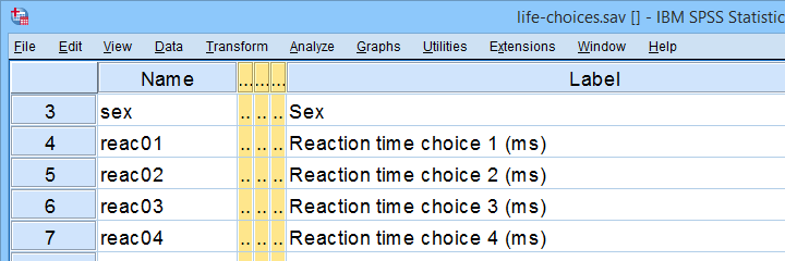 SPSS Life Choices 数据变量视图