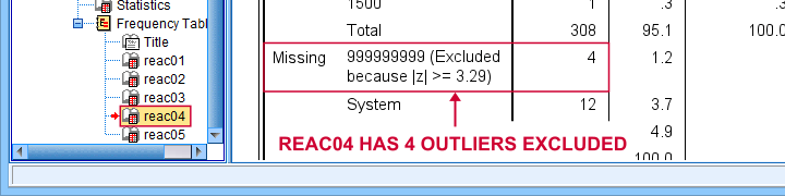 SPSS 基于 Z 分数排除异常值结果