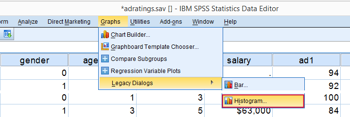 SPSS Mann-Whitney U 检验 - 分割直方图菜单