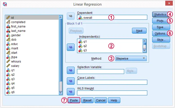 SPSS 逐步回归对话框 1